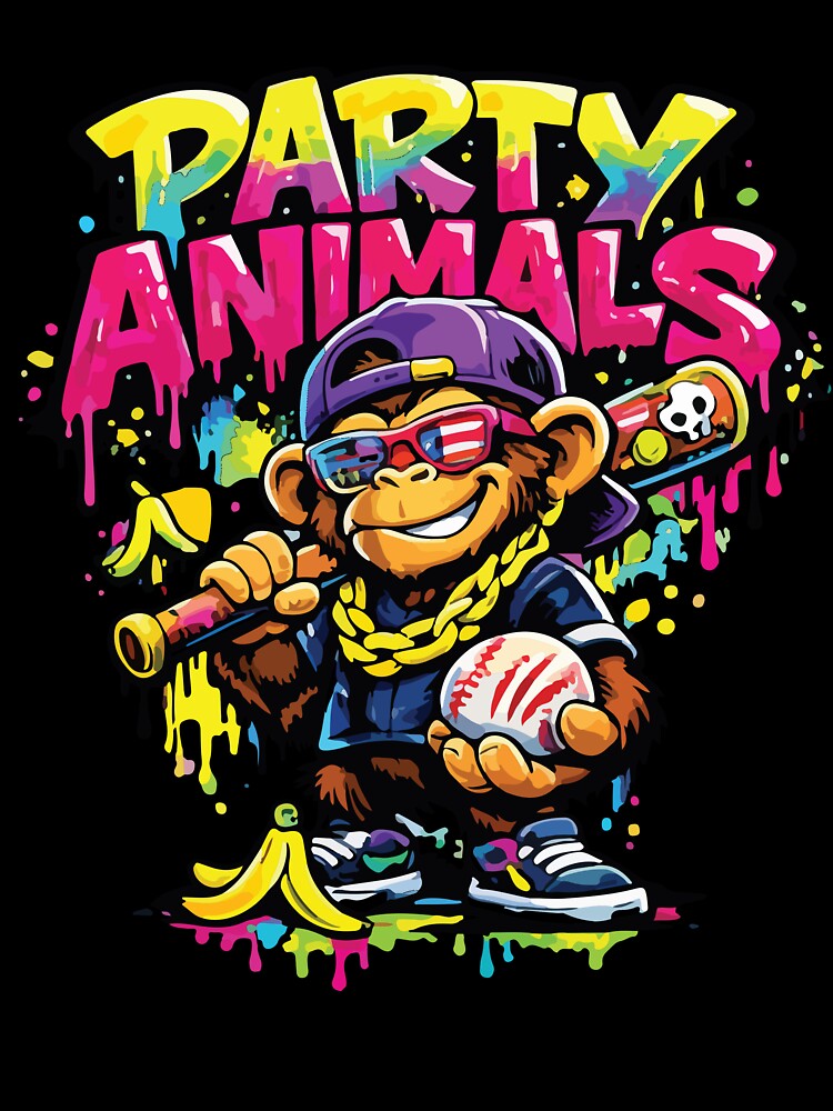 Party Animals Monkey Baseball Funny Drip Graffiti Street Style Design by kiralynstration