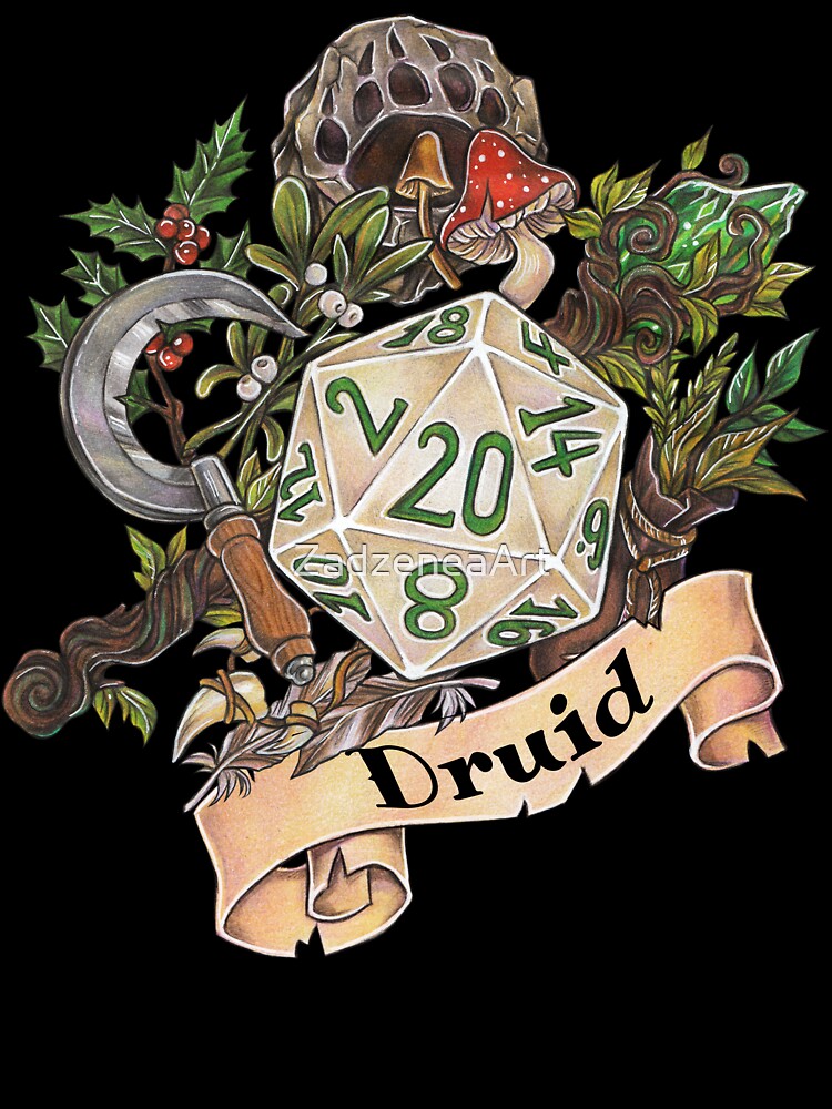 Role-playing game tabletop D20 dice gift druid by ZadzeneaArt