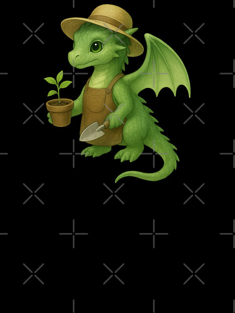 Gardening Dragon with Plant Pot – Cute Green Dragon by Hatchling Hollow