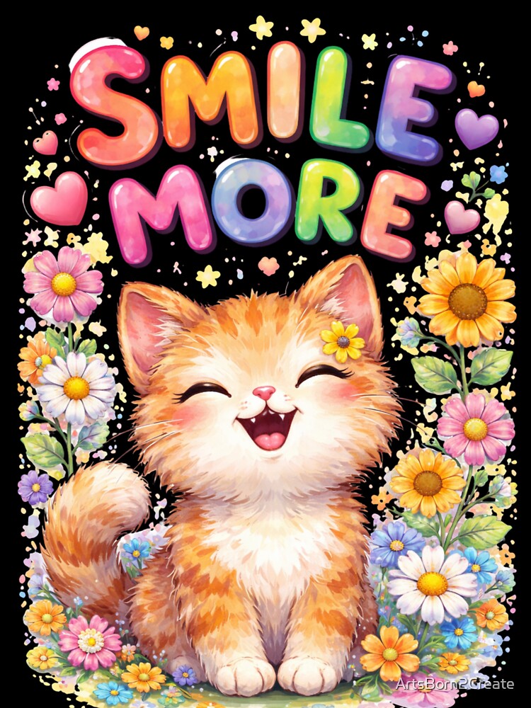 Smile More – Cute Cat Positive Quote by ArtsBorn2Create