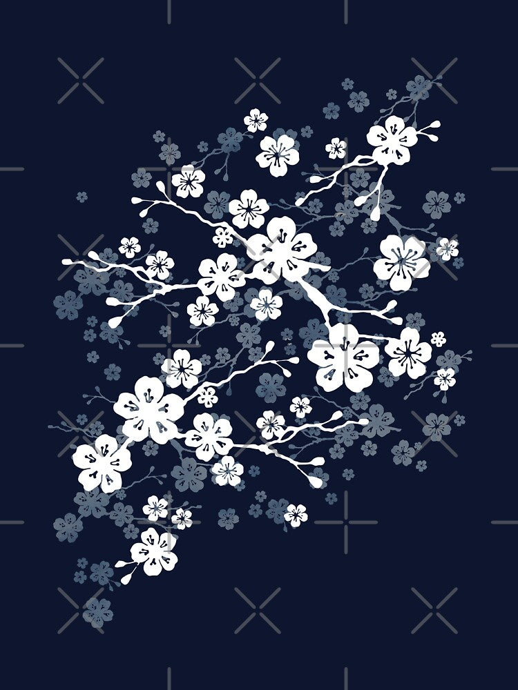 Navy and white cherry blossom pattern by adenaJ