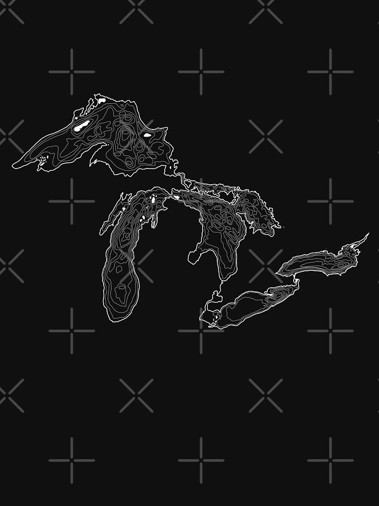 Great Lakes Depth Map White Contour Lines by The Water Nerd
