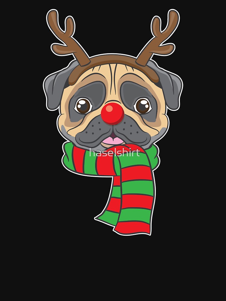 Funny Christmas Dog Xmas Reindeer Pug Holiday Gift by haselshirt