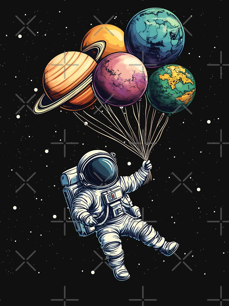Astronaut Holding Planet Balloons Space by Beezi Graphix