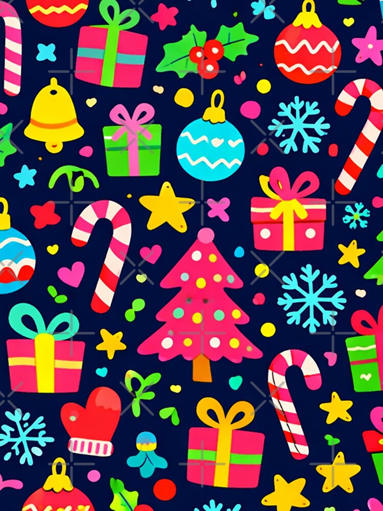 Neon Christmas Doodles Icons Trees Gifts by SassyArtistry