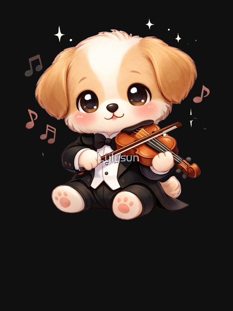 Elegant Kawaii Puppy Violonist - Cute Pastel Dog Playing Music. by Lylysun