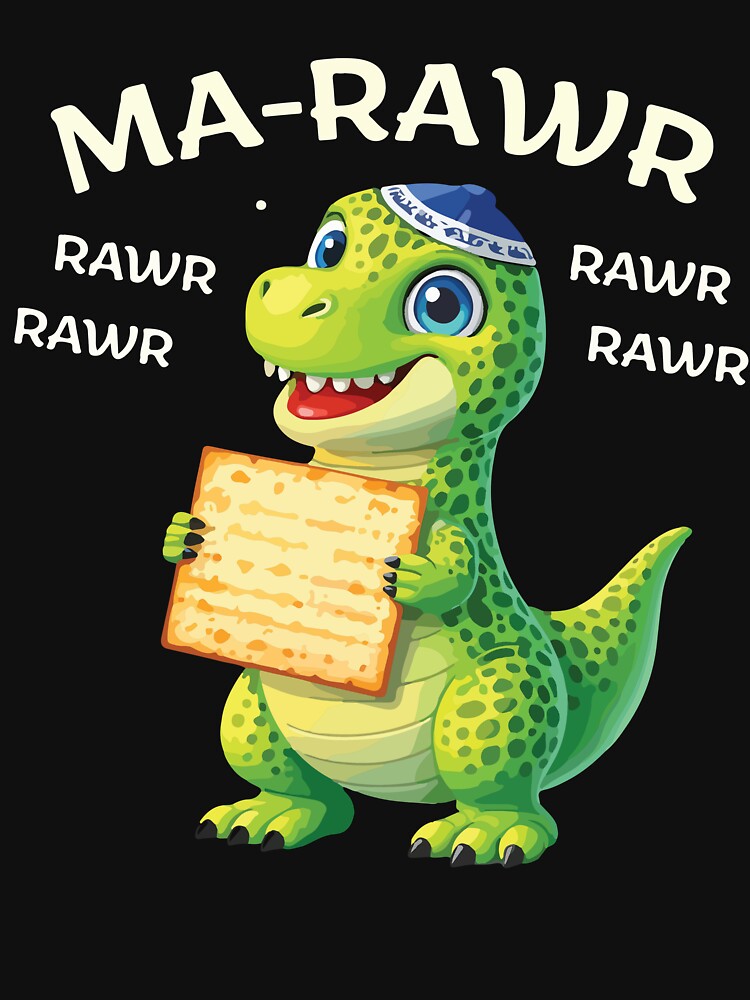 Ma Rawr Funny Passover Dinosaur Matzah Dino Kids Jewish Holiday Design by kiralynstration