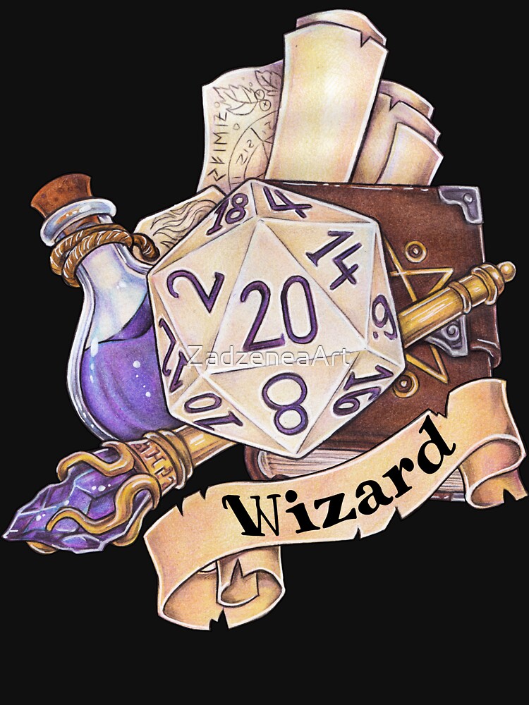 Role-playing game tabletop D20 dice gift wizard by ZadzeneaArt