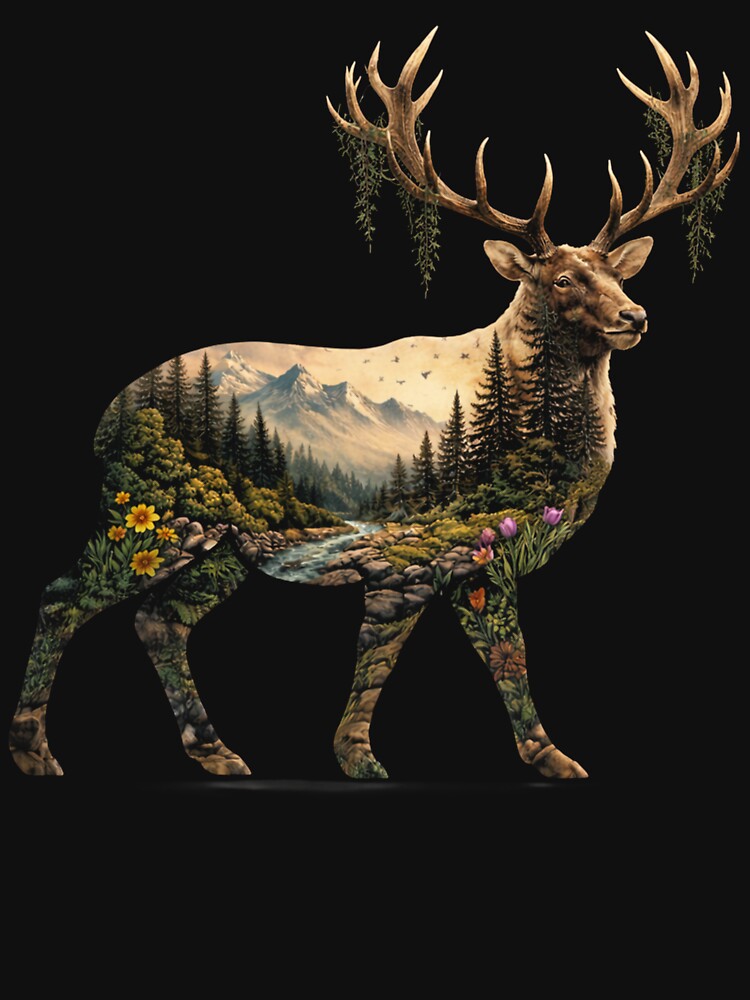 deer Plants Nature Wild Boho Flowers by Kladhadredo