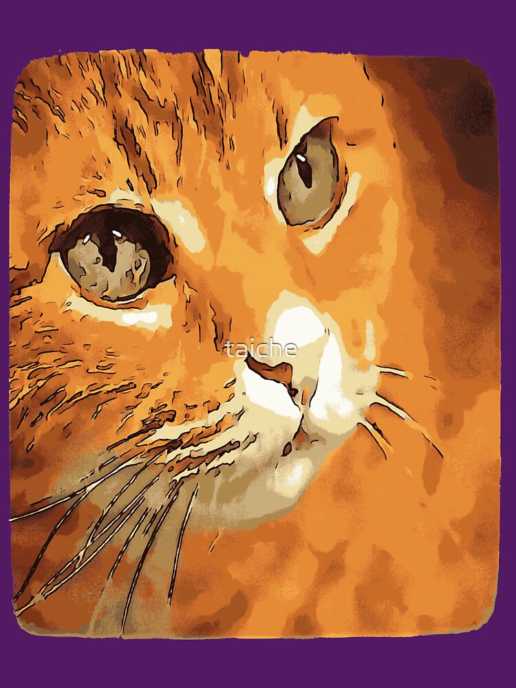 Orange Tabby Cat Face Black Outline Art by taiche