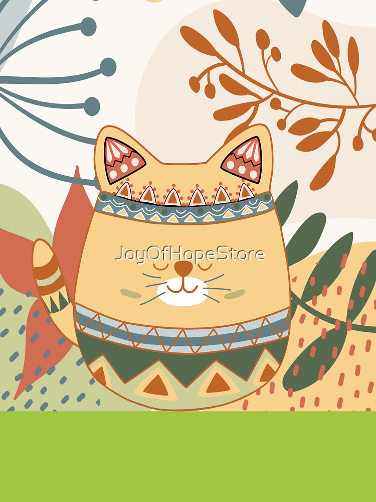 Chubby Boho Kitty Cat with a Chic Boho Background by JoyOfHopeStore