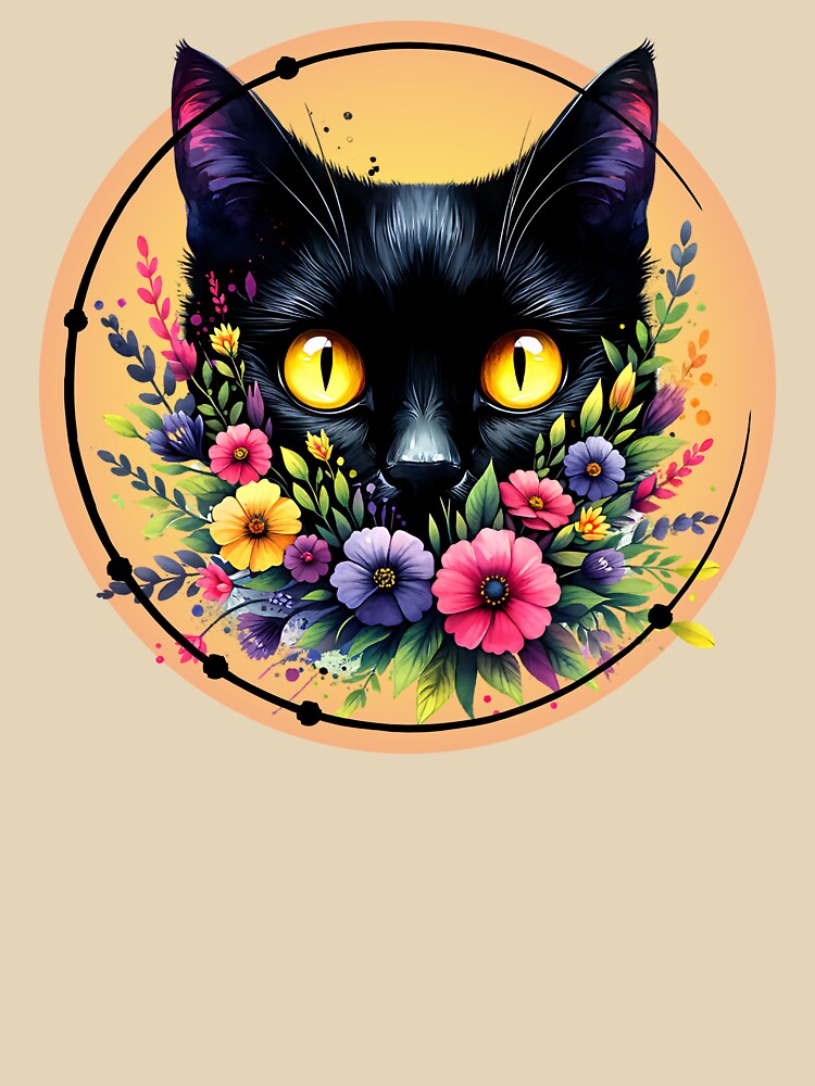 Floral Black Cat by I-I-Trading-Co