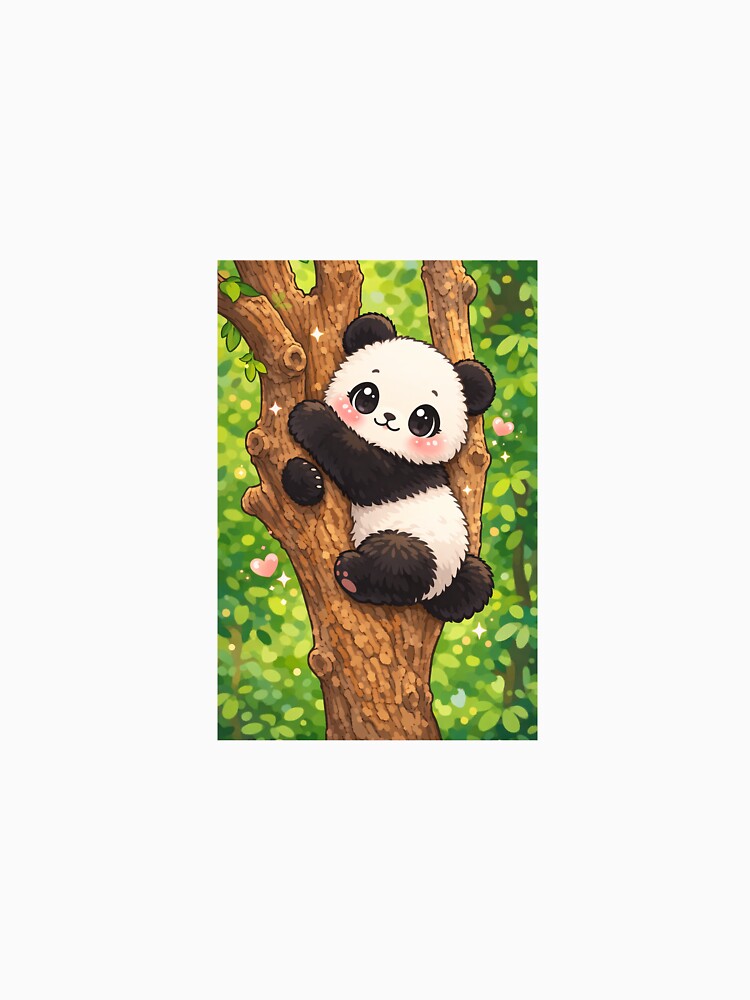 Cute Kawaii Panda Climbing Tree – Adorable Panda Animal Cartoon by IndianGlory