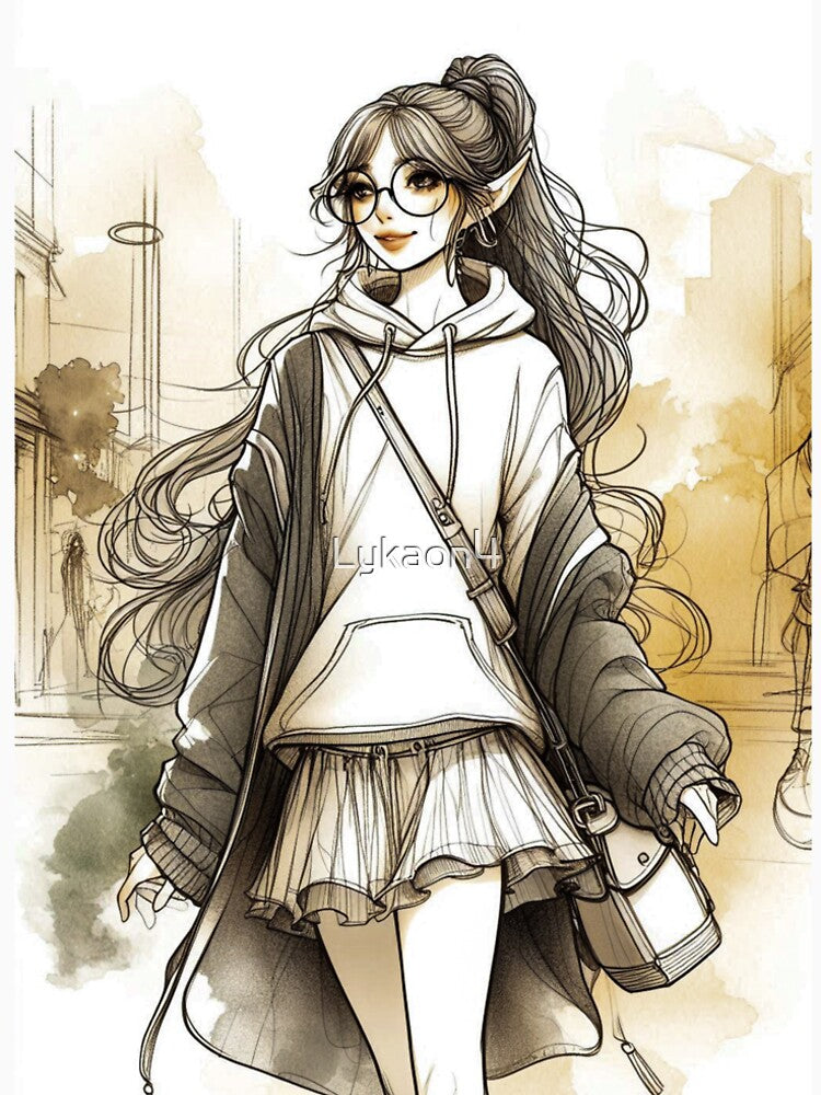 Urban Elf Girl Illustration – Fantasy Cozy Aesthetic Art by Lykaon Art