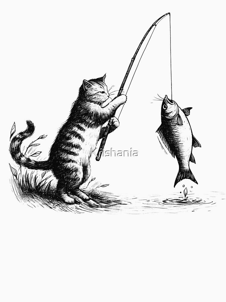Cat Fishing Fisherman by Kimberley King Art  King Art