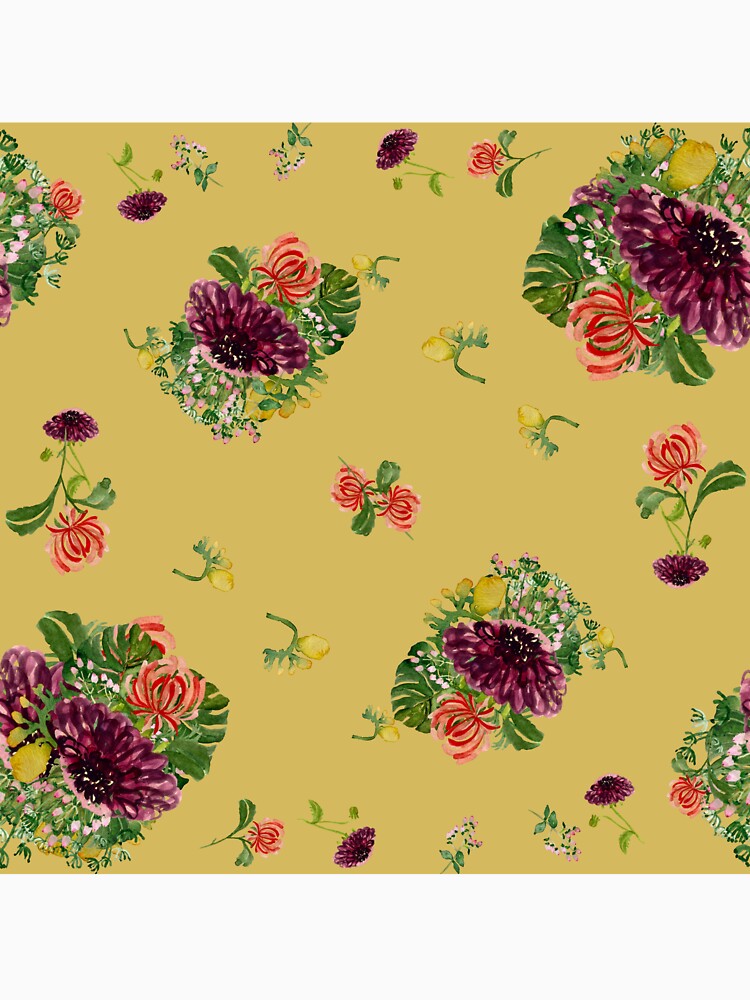 Dahlia palm flower pattern a watercolor yellow by Yana Mustafina | Boho Soulful Designs