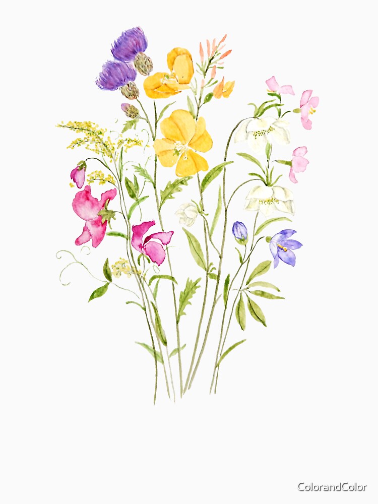 hand painted pink yellow white and purple wildflower 2020 by ColorandColor