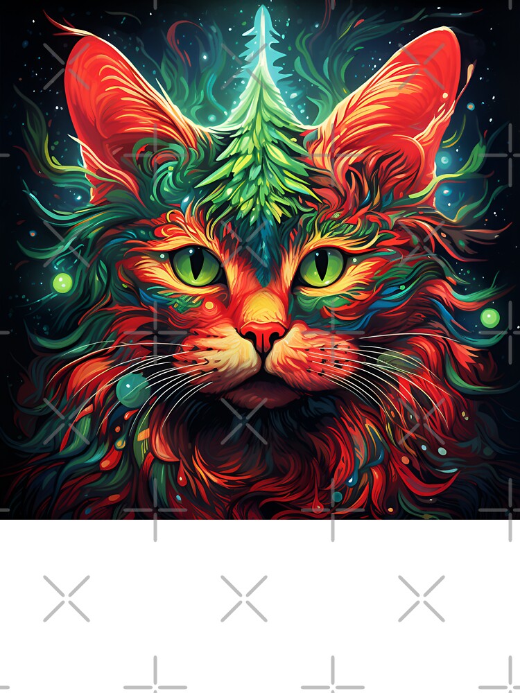 trippy holiday cat print by dcrc