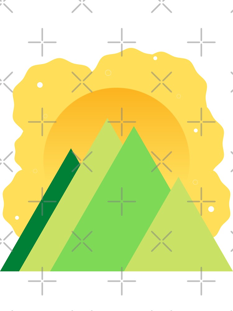 GREEN MOUNTAINS YELLOW SKY - SUMMER VERSION MINIMALIST ILLUSTRATION Teal BG by MiraiDesigns by miraidesigns