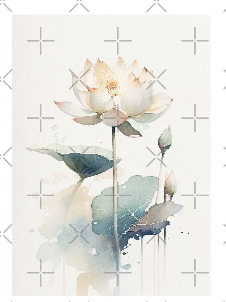 Watercolor White Lotus Flowers, Vintage Art by evermore-design