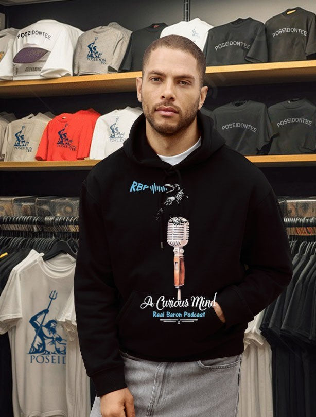 Real Baron Podcast A Curious Mind White Font Trendy & Unique T-shirt