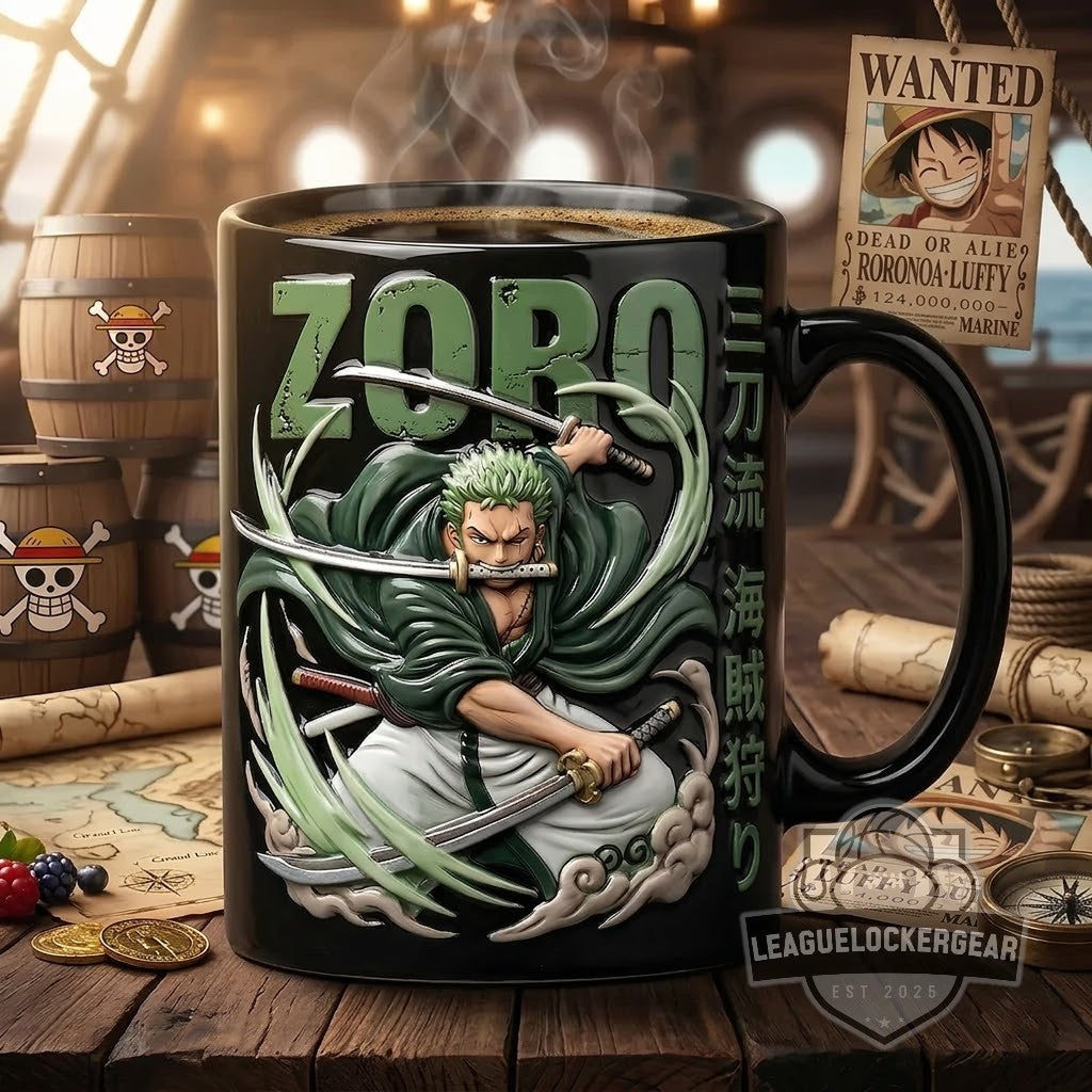 Roronoa Zoro Santoryu Three Sword 3D Embossed Coffee Mug