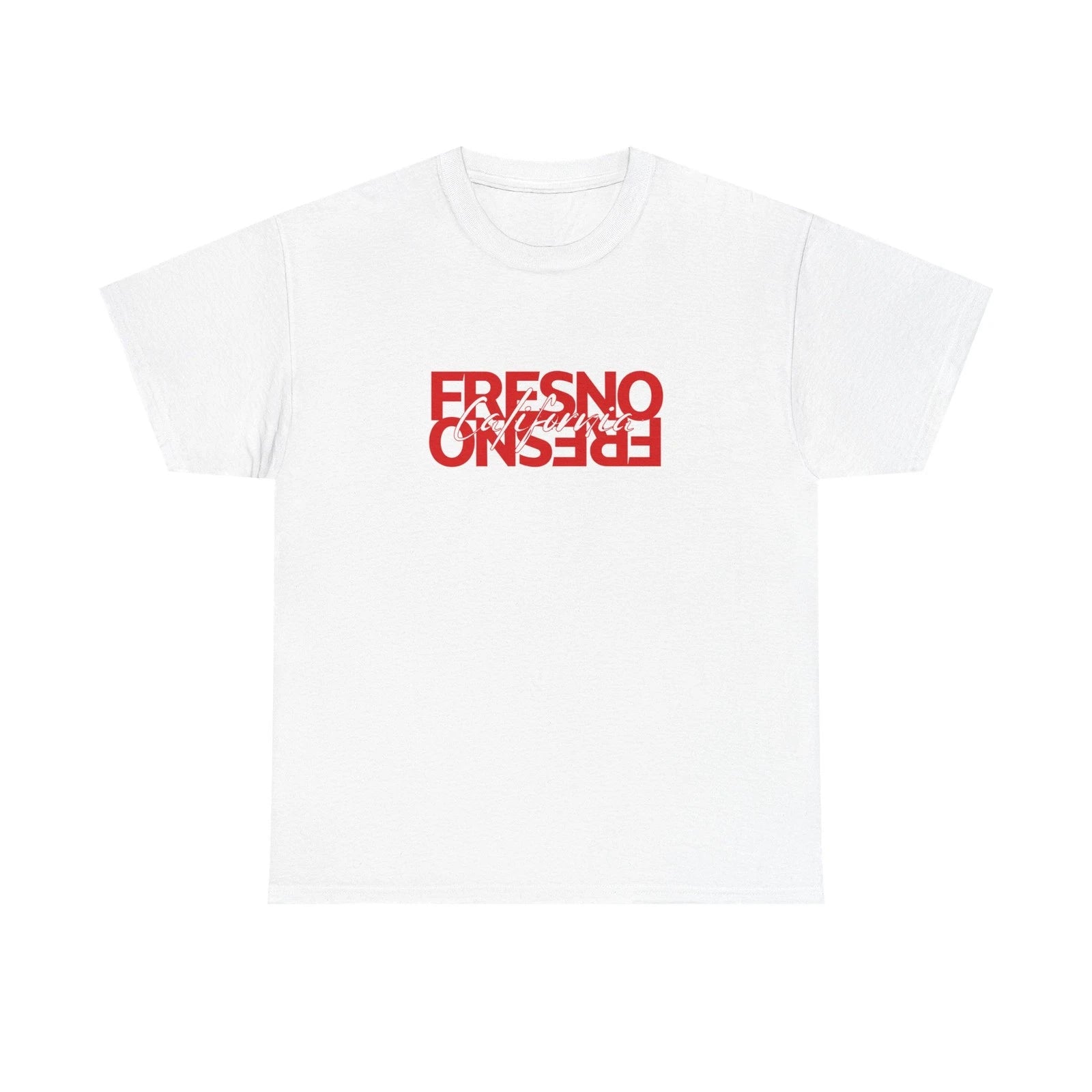 FRESNO California mirrored text T-Shirt | red city name graphic