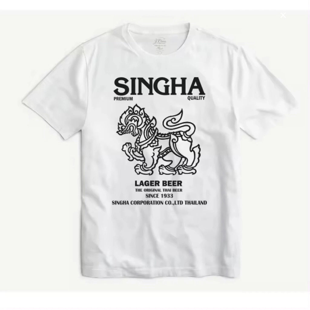 Popular teenagers' short-sleeved shirts, Singha beer, Thai cotton. summer wear