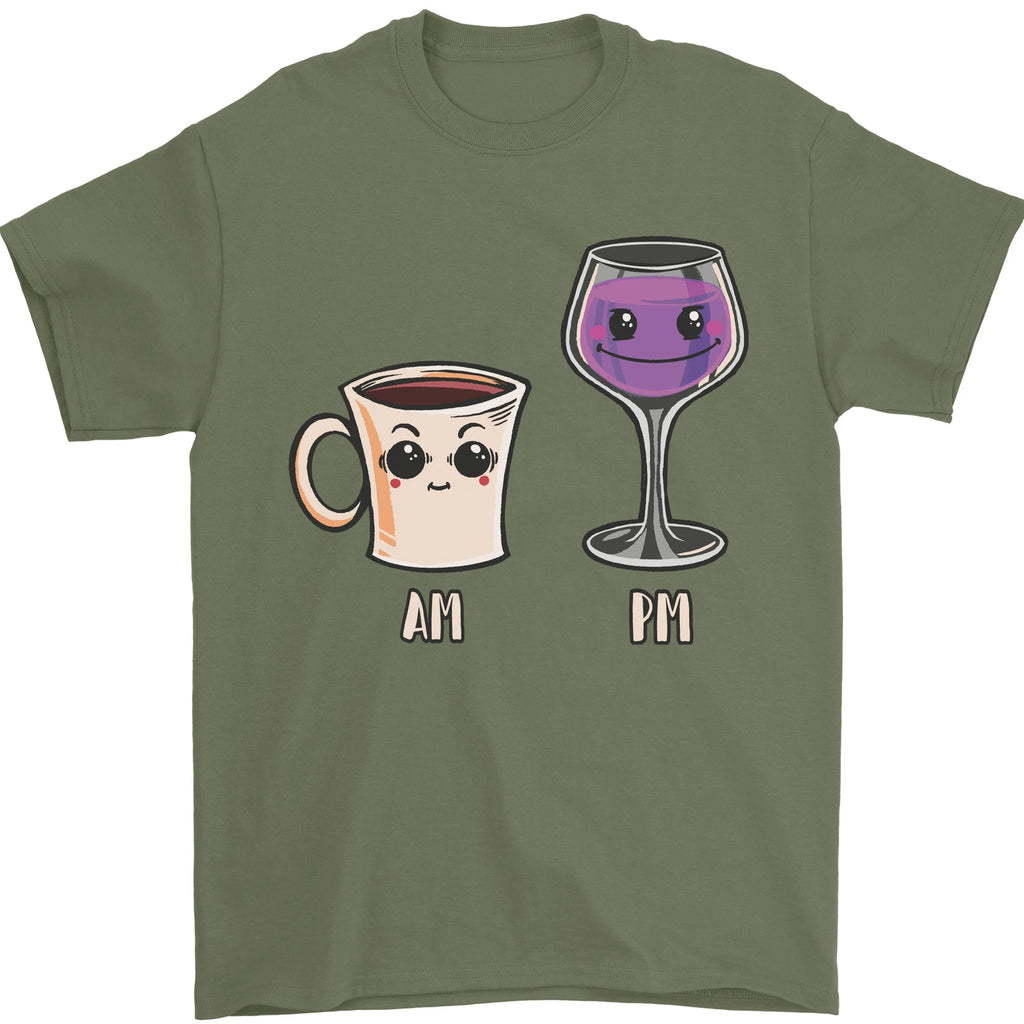Coffee am Wine pm Funny Alcohol Prosecco Mens T-Shirt 100% Cotton