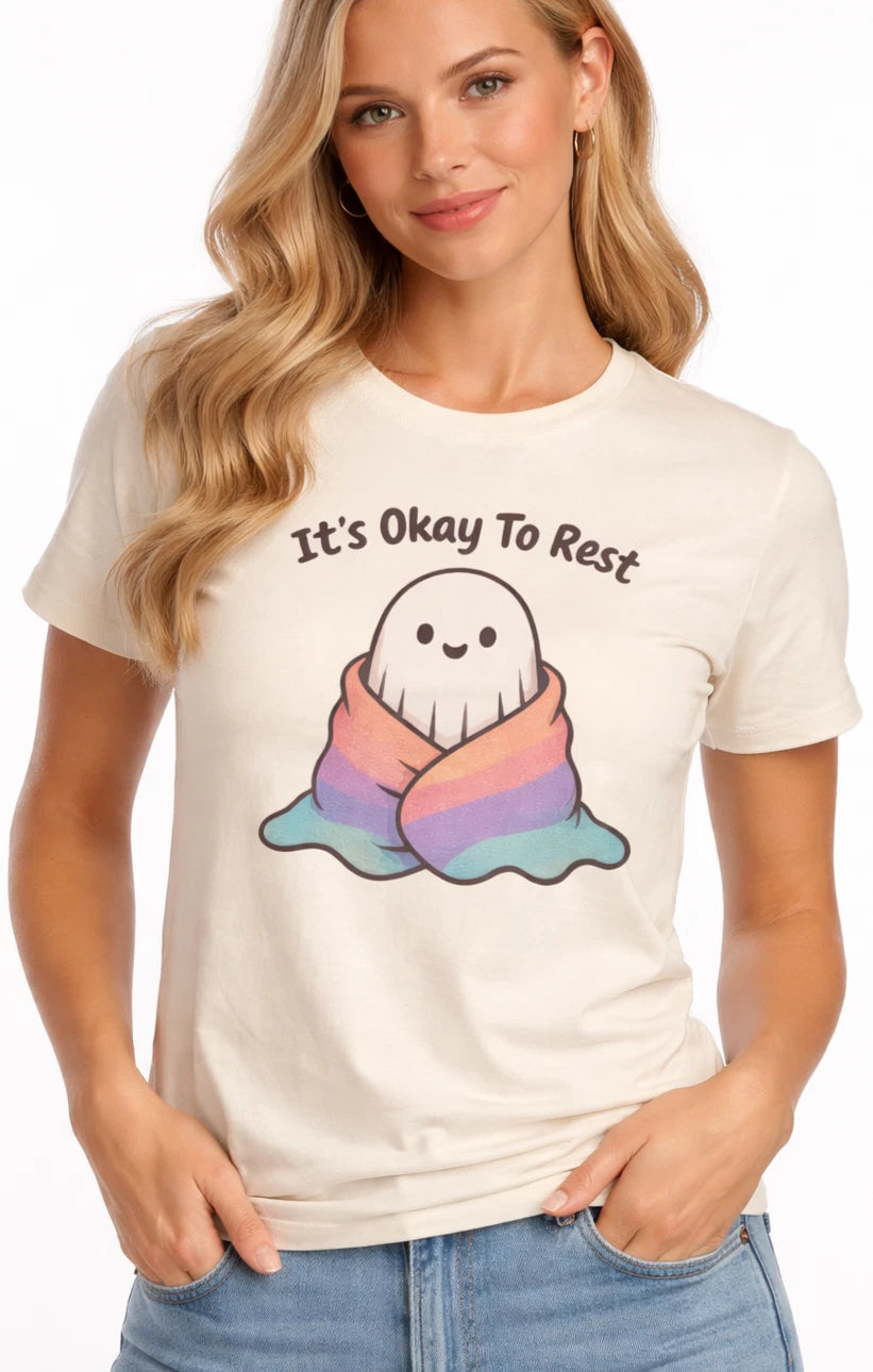 Kawaii Style Cozy Ghost Shirt It's Okay To Rest Tee Cozy Vibes Introvert Gift 17