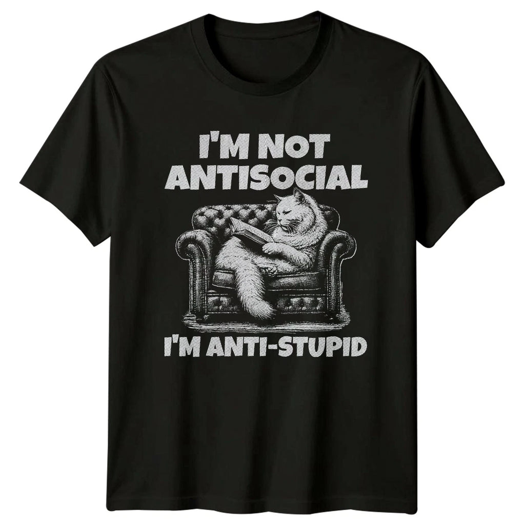 Im Not Antisocial Im Anti T-Shirt Introvert Reading Cat