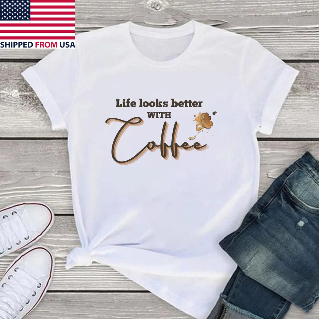 "Life Looks Better with Coffee" Unisex Heavy Cotton Tee - Stylish Athletic Wear