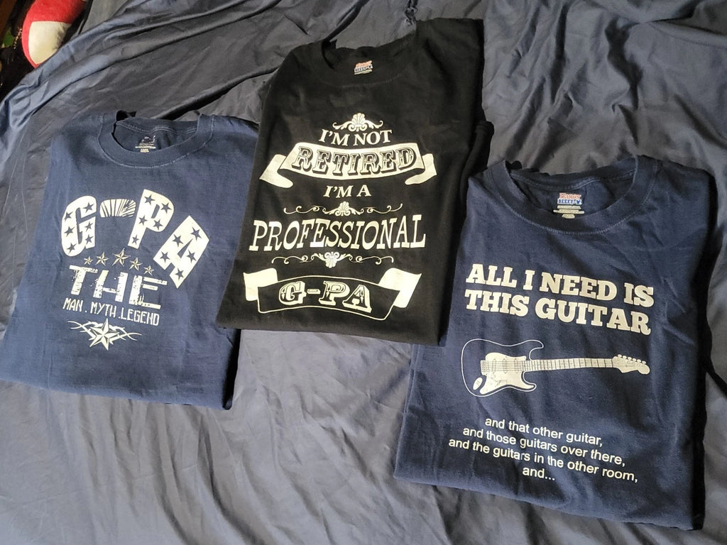 Men's 2XL Graphic T-Shirt Lot 3 GPA Grandpa Guitar Funny Novelty Tees