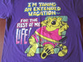 Vintage 1980s Lazy Cat Vacation Cartoon T-Shirt Purple Large Single Stitch FUNNY