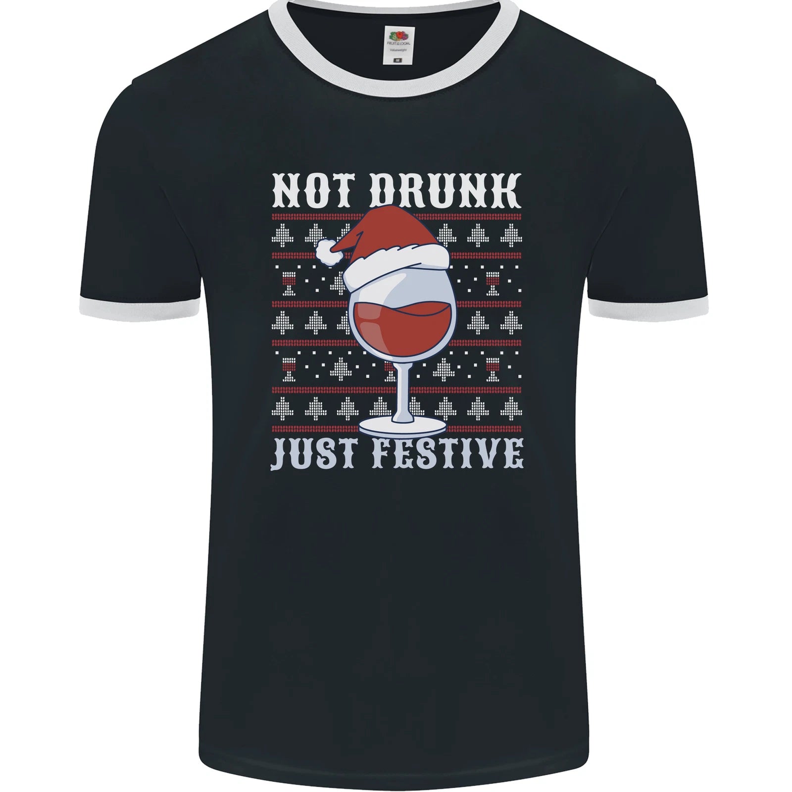 Wine Not Drunk Just Festive Funny Christmas Xmas Mens Ringer T-Shirt FotL