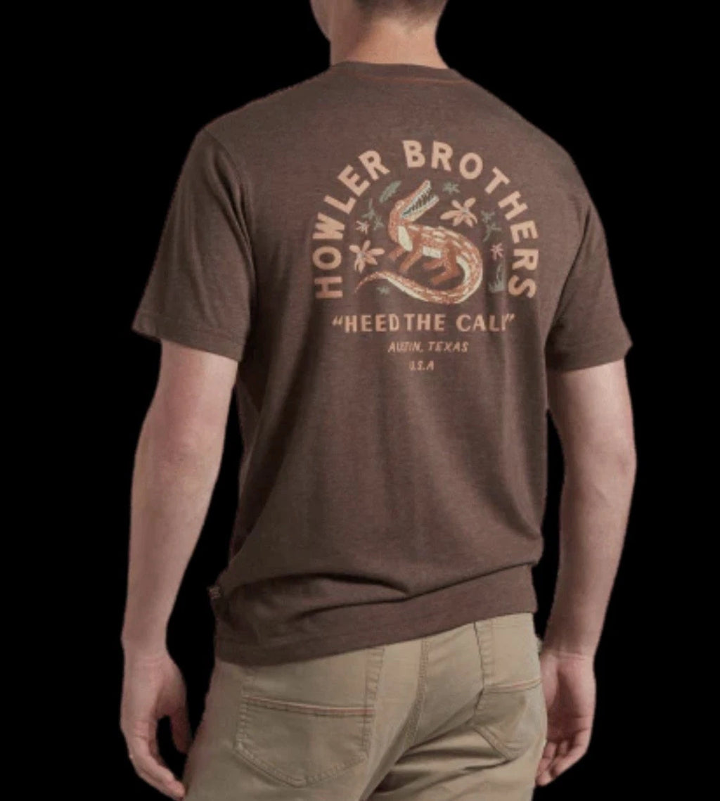 Howler Brothers Mens Lazy Gators Pocket Crew Neck T-Shirt Rust Size L