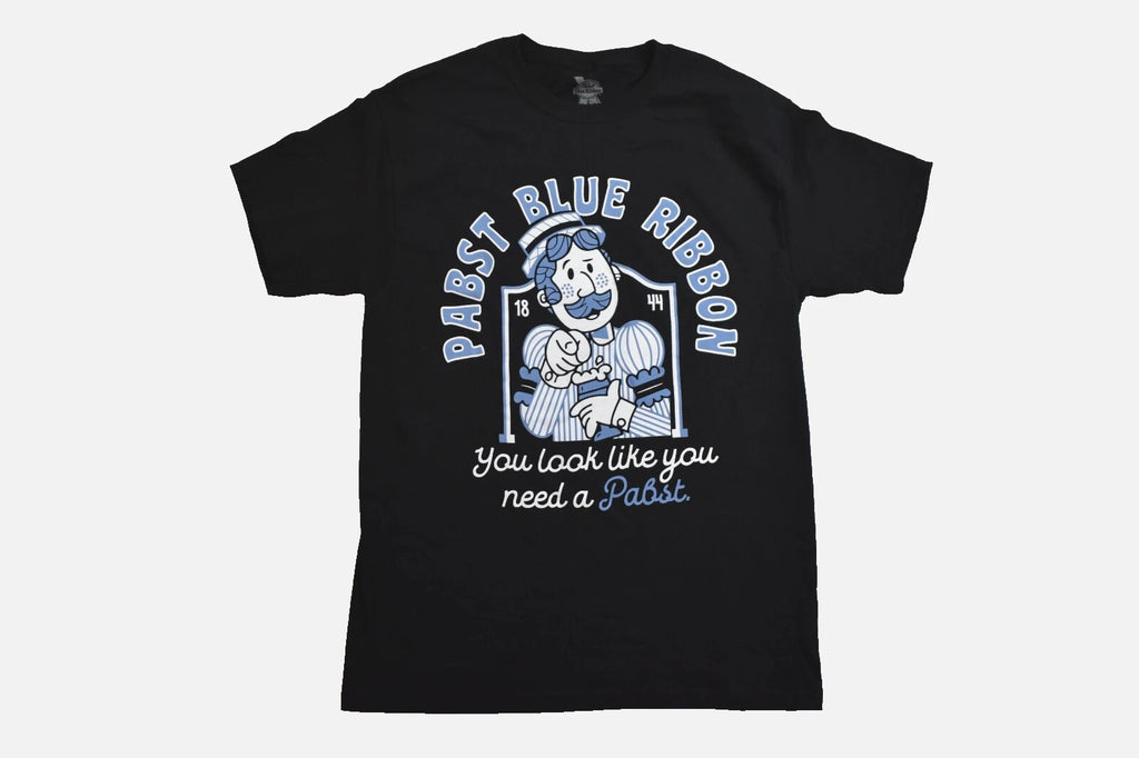 Pabst Blue Ribbon Beer Mens You Look Like You Need A Pabst Black Shirt New S-2XL