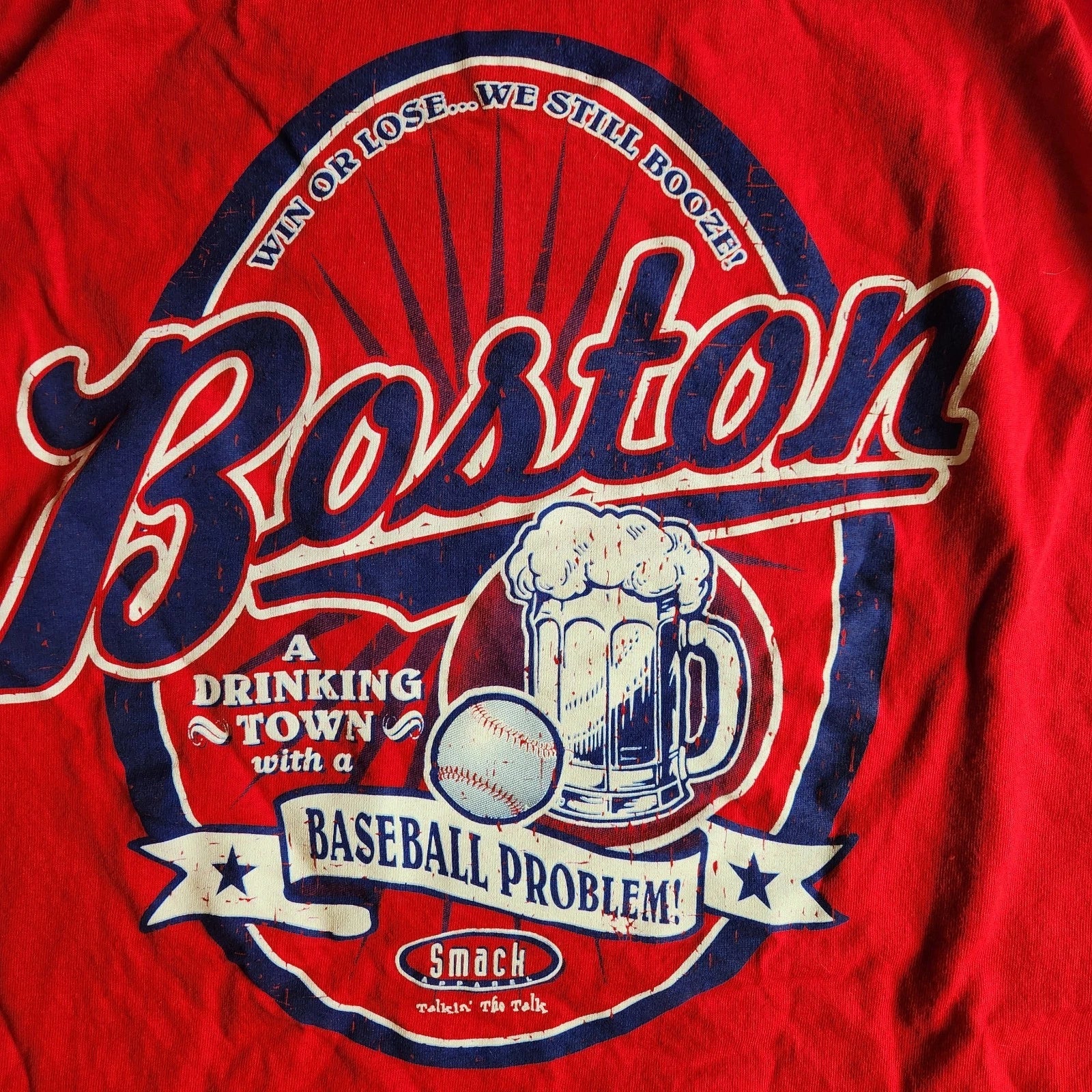 Men's XL T-Shirt Boston Smack Apparel Red Cotton, Beer And Baseball