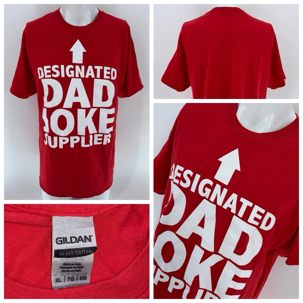 Designated Dad Joke Supplier Gildan T-Shirt XL Men Red 100% Cotton U4-109