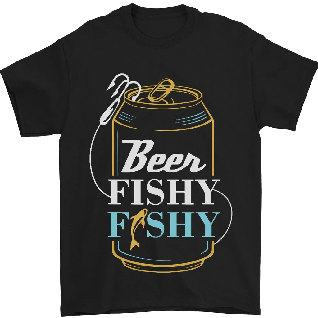 Fishing Beer Here Fishy Fisherman Funny Mens T-Shirt 100% Cotton