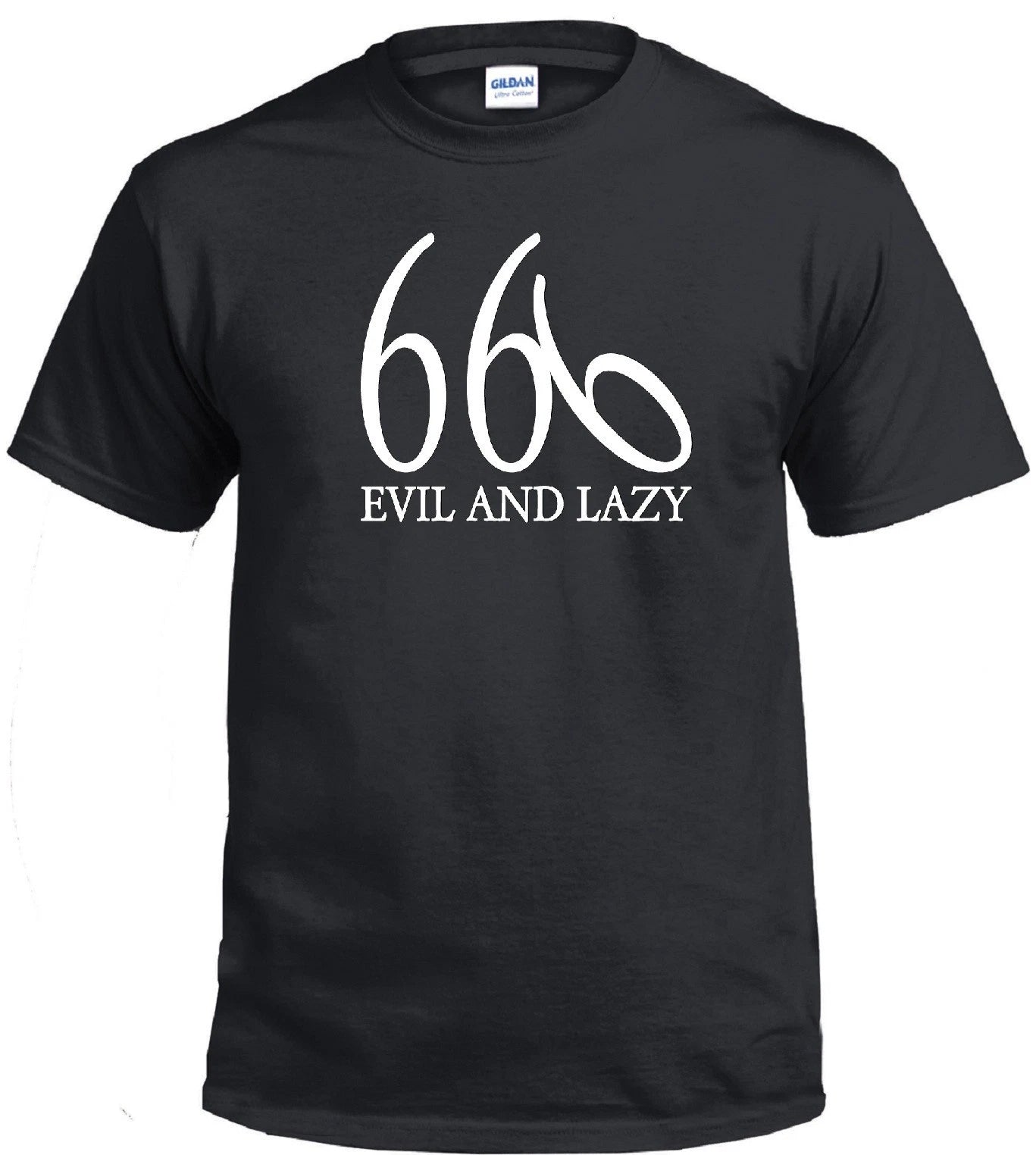 666 "EVIL AND LAZY" SLACKER DEMONIC ANTICHRIST FUNNY SATANIC T-SHIRT