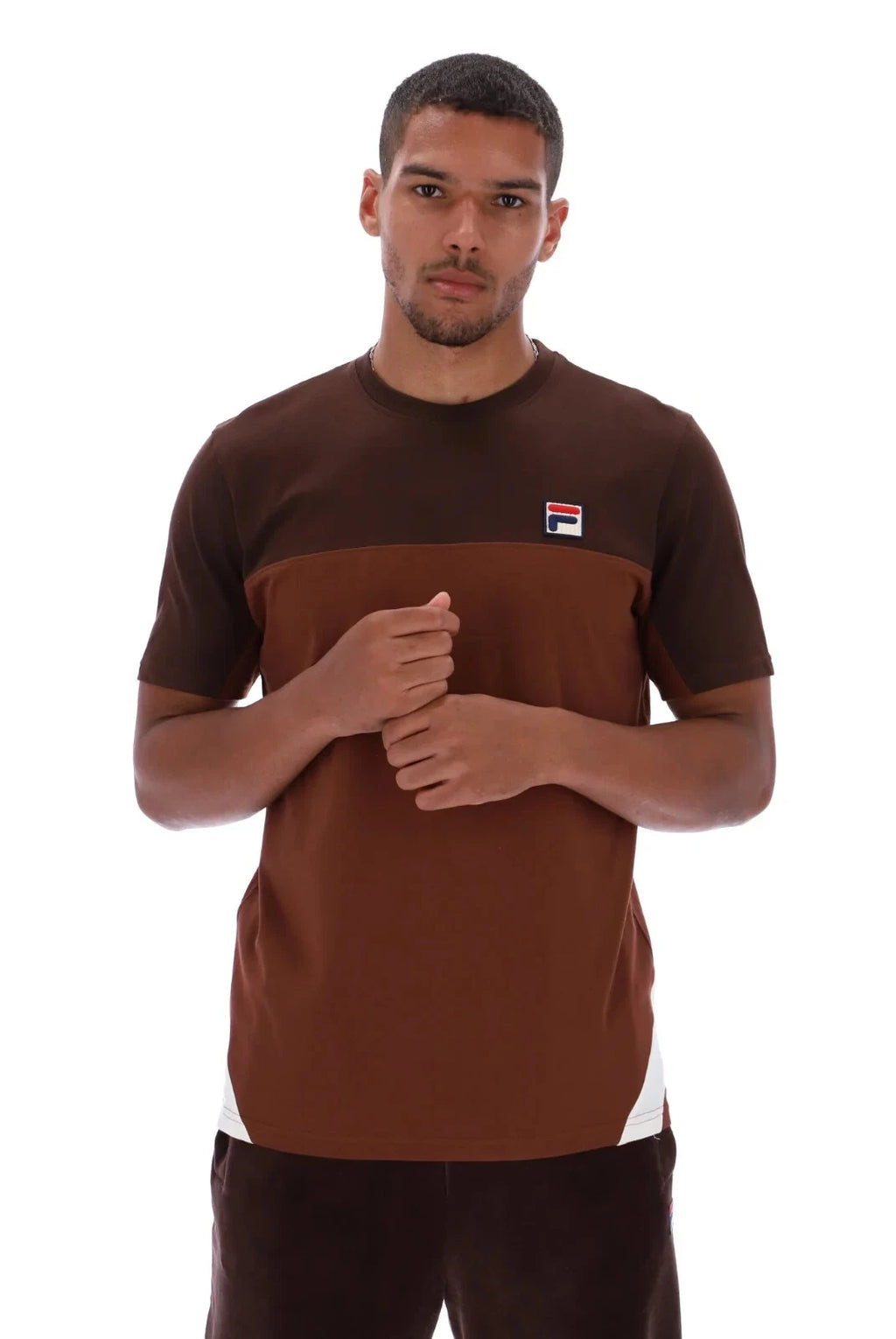 Fila Tiebreaker Colour Block T-Shirt Brown & Gardenia