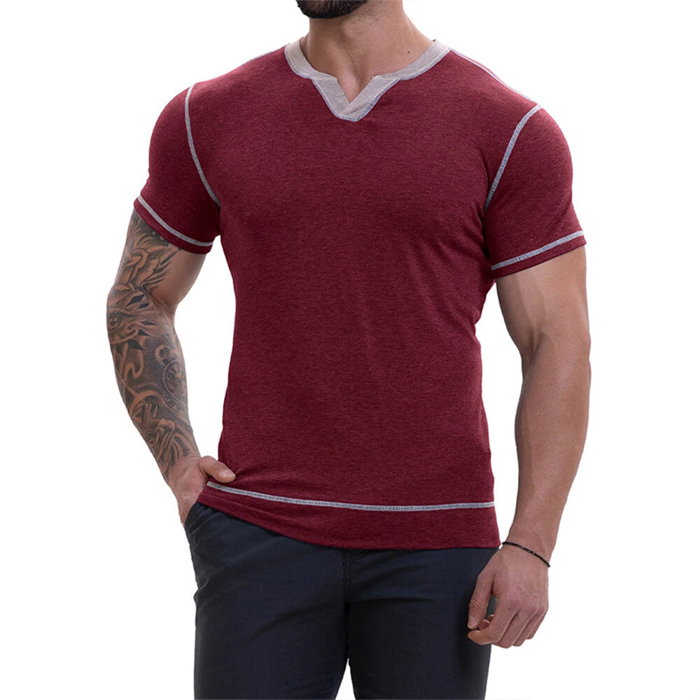 Men's Short Sleeve V-neck T-Shirt Classic Casual Baggy Shirts Sweatshirt
