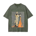 Stay Calm Witch Burning T-Shirt Acid Wash Gothic Punk Grunge Tee