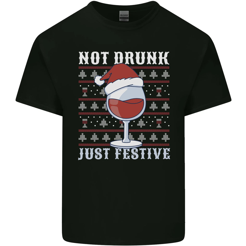 Wine Not Drunk Just Festive Funny Christmas Xmas Mens Light Cotton T-Shirt