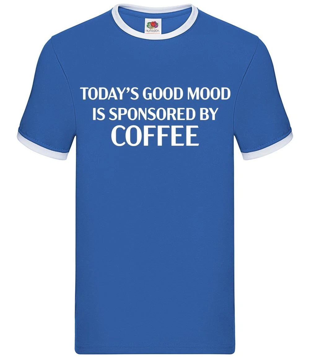 Sponsored By Coffee - Mens Ringer - Latte Flat White Funny Mood Espresso