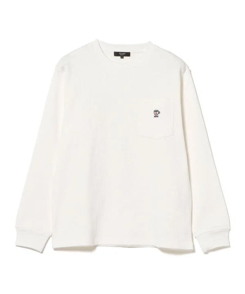 (ASK availability first) Coffee Embroidery Waffle Long Sleeve Cut Sewn Top new