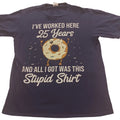 Funny 25 Years Worked Donut Graphic T-Shirt Mens Medium Navy Blue Office Tee