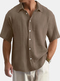 Men's Baggy Shirt Casual Slim Shirts Short Sleeve Button Down Tops Blouse