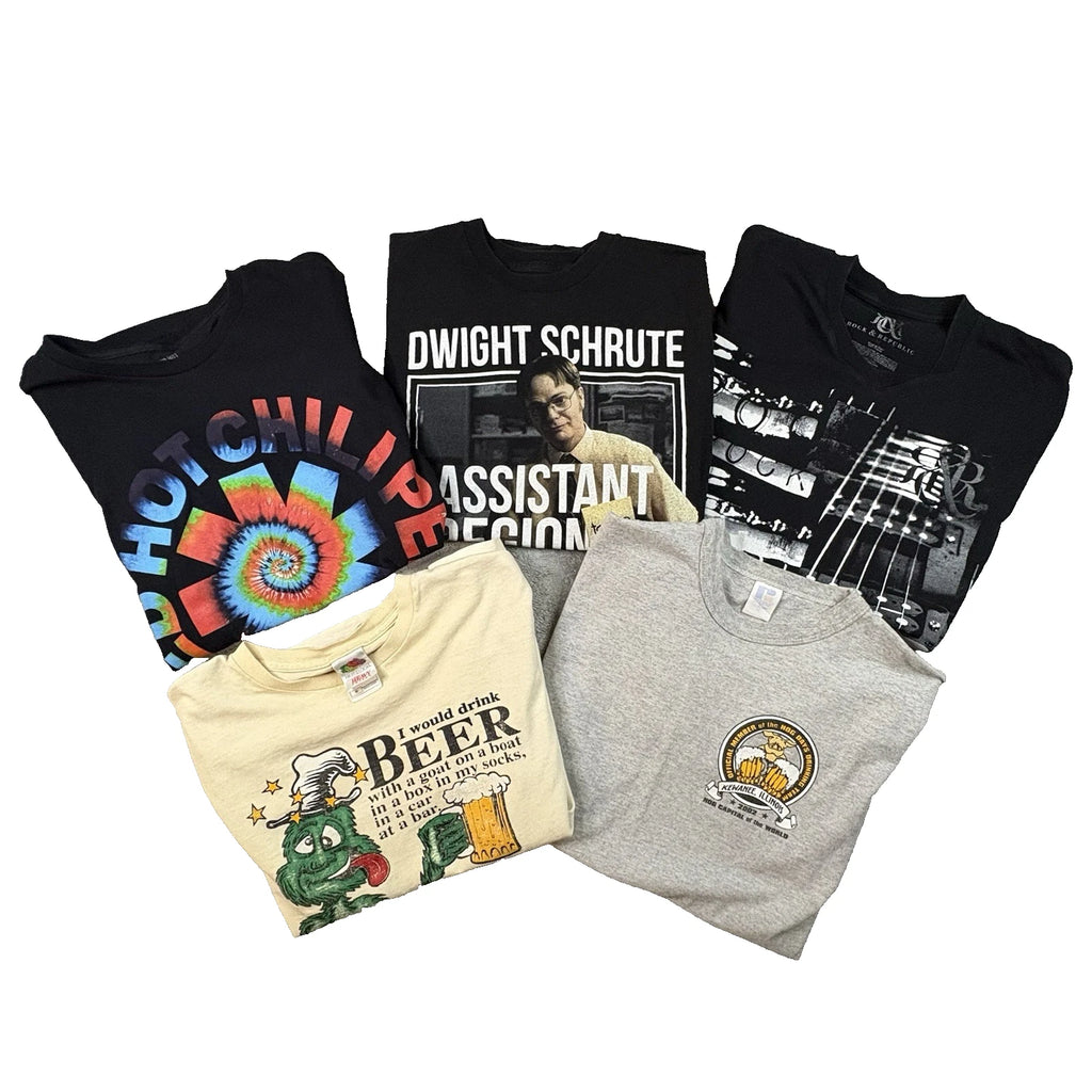 MIXED LOT OF 5 Men's M Various T Shirts Rock/Beer/Dwight Schrute SEE DESCRIPTION